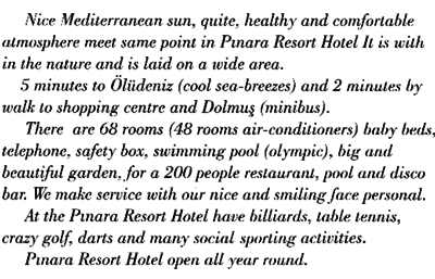 INFORMATION ABOUT PINARA RESORT HOTEL